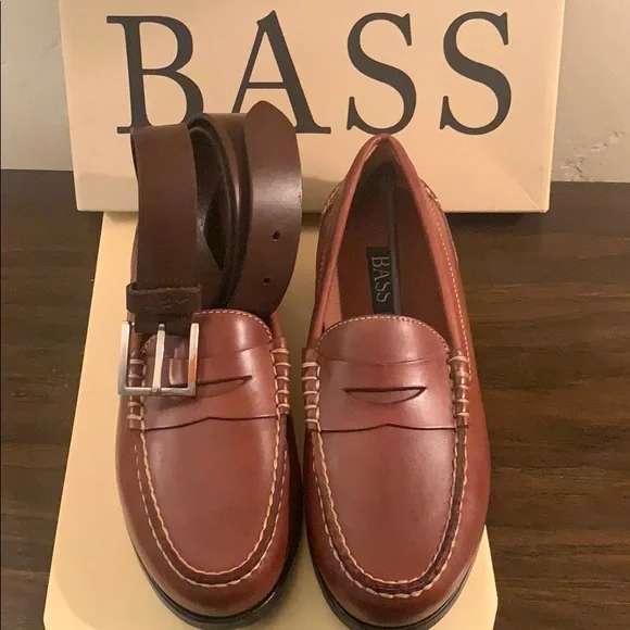 BASS BROWN LEATHER PENNY LOAFERS SHOES & BELT 9.5 OXFORDS G.H. Bass Larson Penny Loafers | Mid Brown | BA11010H-033 main image 3